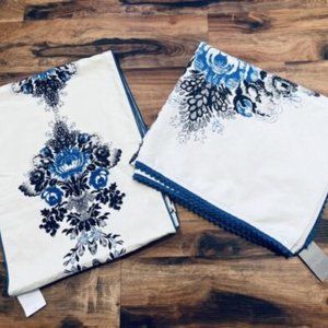 Anthropologie Blue Floral Table Runner & Tablecloth